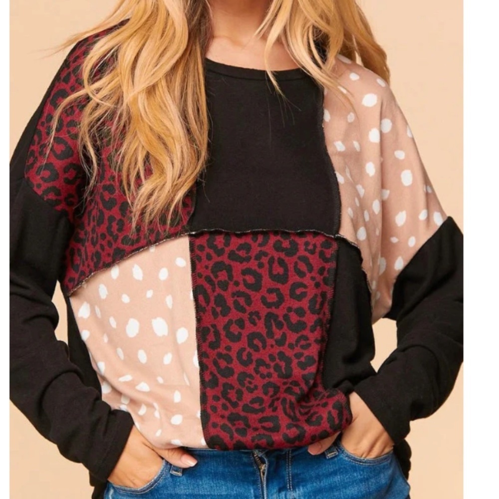 "The Contessa" Animal Print Color Block Top - Picture 1 of 2